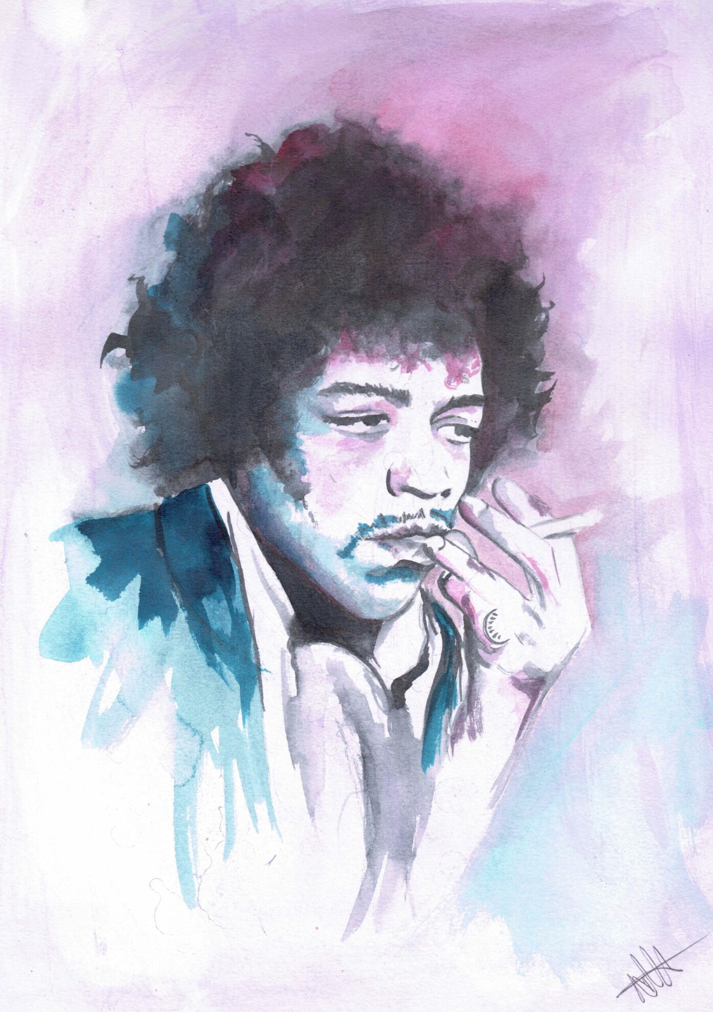 JIMI HENDRIX PASTEL Ink portrait painting