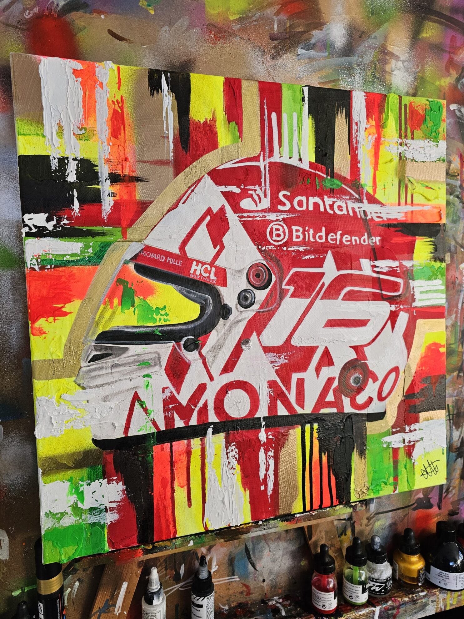 Charles Leclerc Monaco Helmet 2024 F1 Helmet abstract art - Image 3