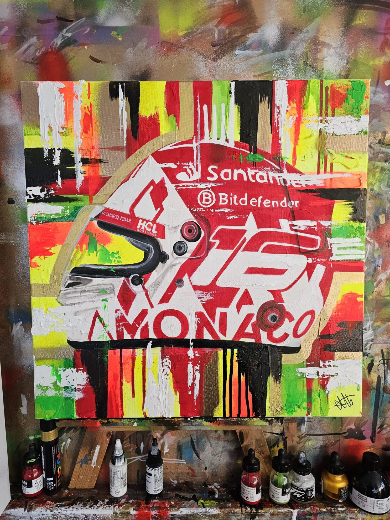 Charles Leclerc Monaco Helmet 2024 F1 Helmet abstract art - Image 4