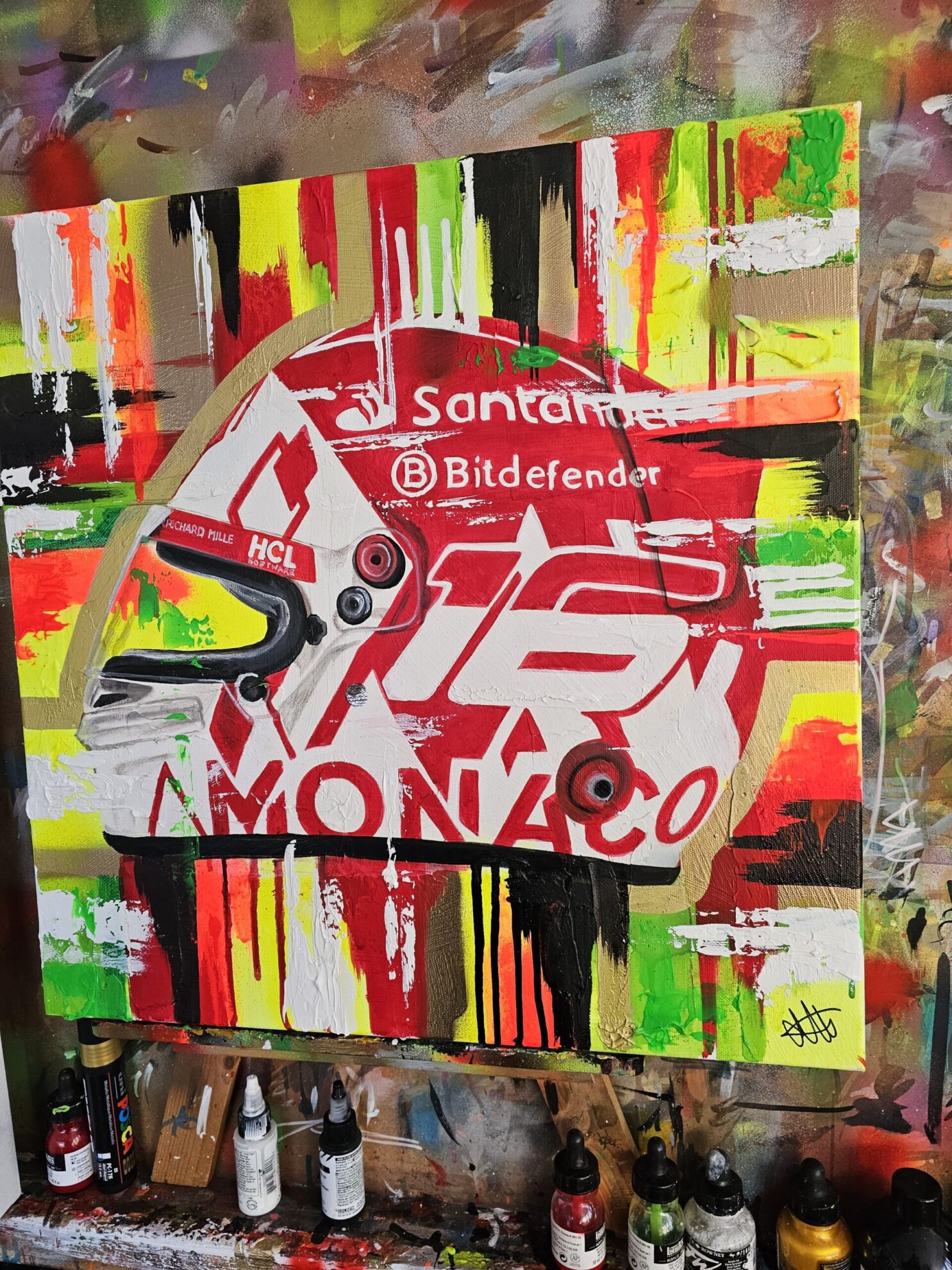 Charles Leclerc Monaco Helmet 2024 F1 Helmet abstract art - Image 5