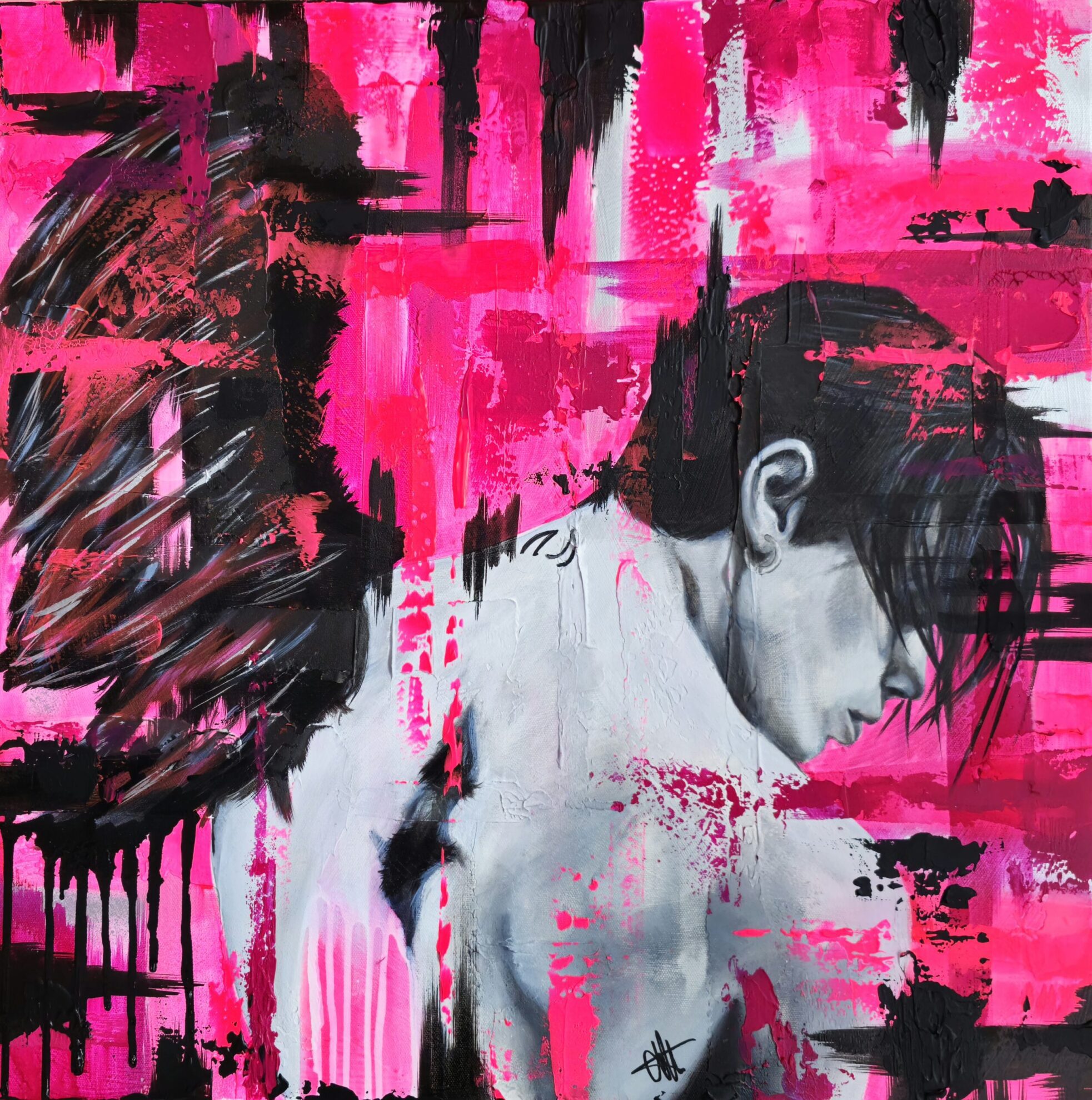 Yungblud Pink Acrylic Portrait Painting