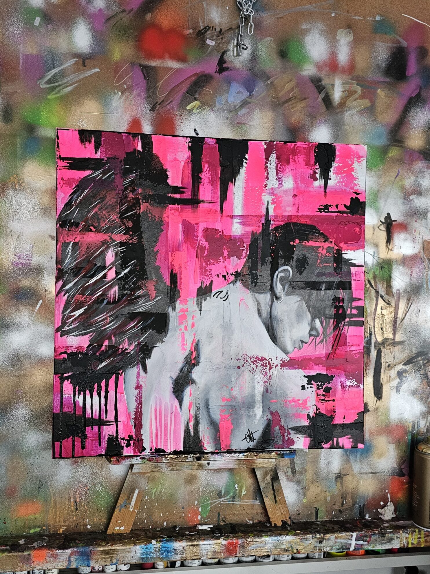 Yungblud Pink Acrylic Portrait Painting - Image 3